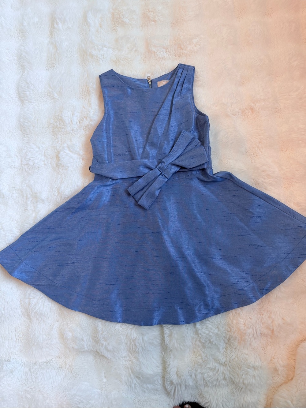 GB girls Blue Satin-Look Bow Waist Party Dress